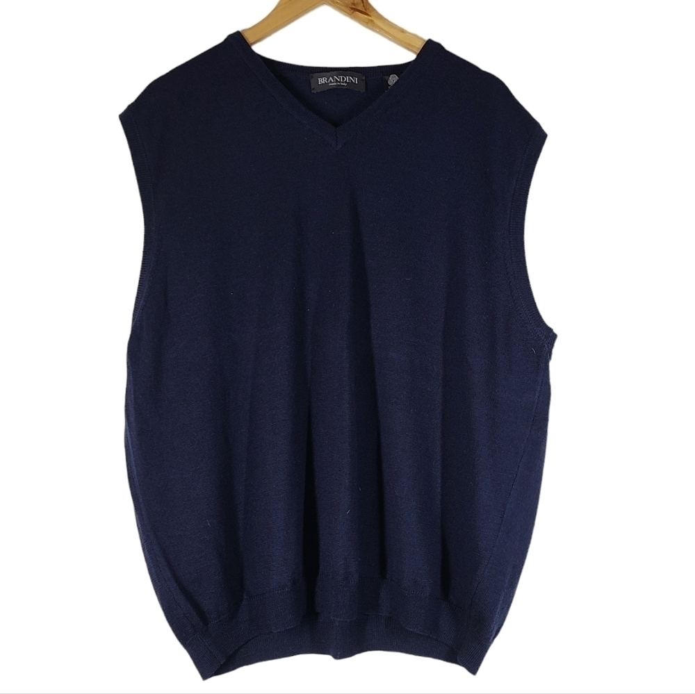 Brandini 100% Merino Wool Vest Adult XL Italian Extra Fine Navy Golf Casual Mens